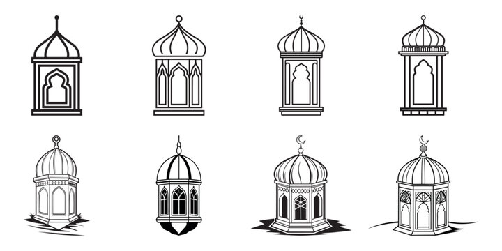 Set of Islamic lantern elements. for ramadan kareem, Eid al-Fitr decorations, musical objects, and . silhouette of a lantern vector illustration