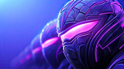 Poster - Futuristic action figures showcase sci-fi convention digital art neon environment close-up view high-tech concept