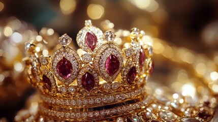 Wall Mural - Sparkling Diamond Crown with Ruby Gems, Regal Jewelry