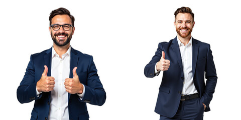 Aufkleber - Businessman With A Smile And Thumbs Up Pose, Standing Alone On A Clean White Background For A Simple Composition. 00001