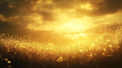 serene field glowing with golden light beneath tranquil skies