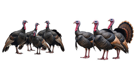 Aufkleber - A Group Of Wild Turkeys Stands Out Against A Clean White Background In A Serene And Isolated Setting. 00001