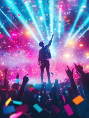 Fototapete - K Pop idol captivates audience during electrifying live performance filled with vibrant colors and enthusiastic fans. Generative AI