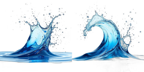 Aufkleber - A Blue Abstract Water Splash With An Explosive Wave Motion Is Isolated Against A Clean White Background. 00001