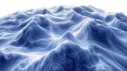 Canvas Print - Abstract blue wave landscape, flowing lines, 3D rendering.