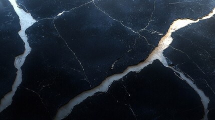 Poster - Cracked black marble surface with light shining through fissures