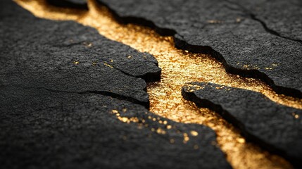 Poster - Cracked black surface reveals gold underneath, macro background