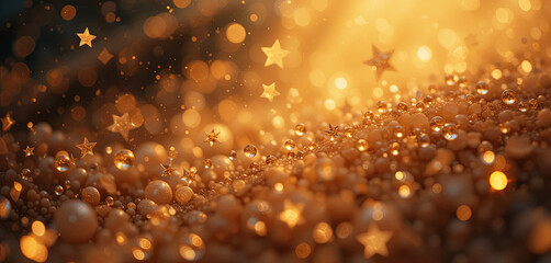 Poster - A stunning display of golden stars and sparkling droplets fills the air, creating a magical ambiance reminiscent of a festive celebration or enchanting evening