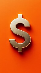 Poster - Golden dollar sign resting on a vibrant orange background, symbolizing financial growth, investment opportunities, and the power of money in modern economy