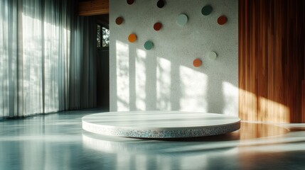 Poster - a beautifully designed modern room featuring minimalist decor with natural light filtering through, 
