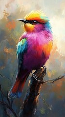 Wall Mural - Colorful bird perched on a branch in a serene natural setting during daylight