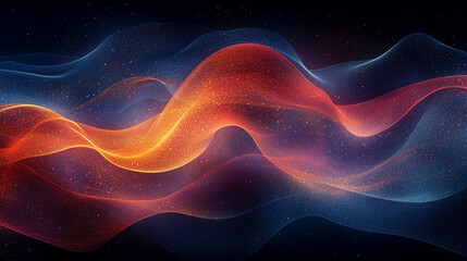 Poster - colorful abstract wave pattern with glowing effect in a dark background