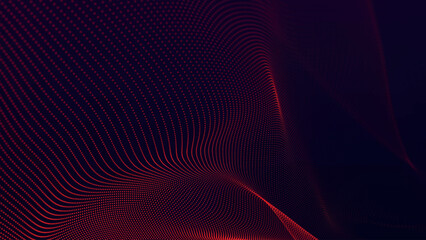 Poster - Futuristic point wave of particles. Visualization of sound waves. Dark background. Technology or science banner. Abstract, colorful digital 3D wave. Vector illustration.