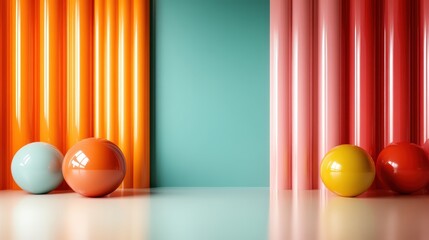 Poster - This image showcases a bright arrangement of colorful spheres aligned against elegant vertical stripes, evoking feelings of joy and creativity.