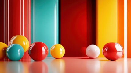 Poster - A creative display of colorful balls arranged in a lively composition, showcasing a combination of shades against vertical lines that add a dynamic feel.