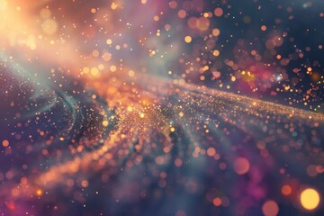 Poster - A dreamy, swirling panorama of glittering particles in a topaz hue, Glittering particles swirling in a dreamy panorama