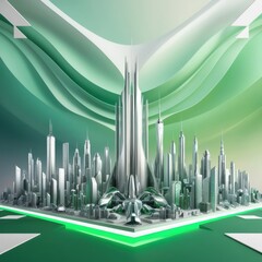 Poster - Futuristic Cityscape with Eco-Friendly Architecture and Green Infrastructure