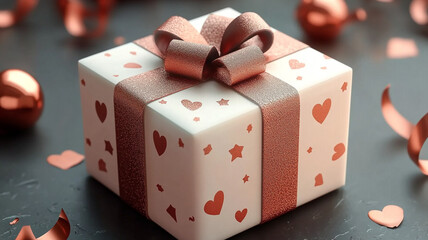 Sticker - Valentine's Day. Mothers Day. gift box with ribbon and bow