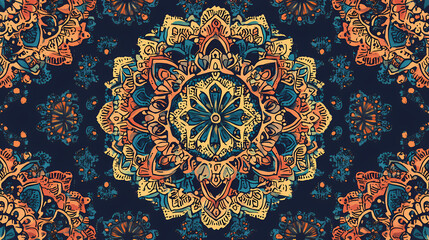Wall Mural - An intricate mandala pattern in vibrant colors. Intricate Mandala Pattern. Illustration