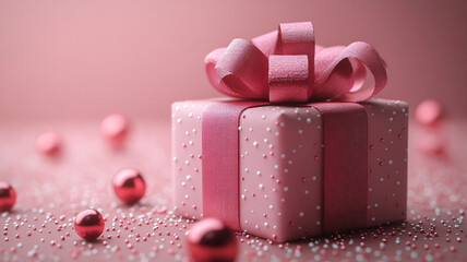 Sticker - Pink gift box. Valentine's Day. Mothers Day.