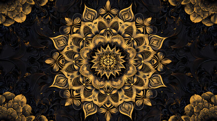 Wall Mural - Beautiful floral background with intricate detailed golden ornament, decorative elements, mandala pattern, design illustration wallpaper. Intricate Mandala Pattern. Illustration
