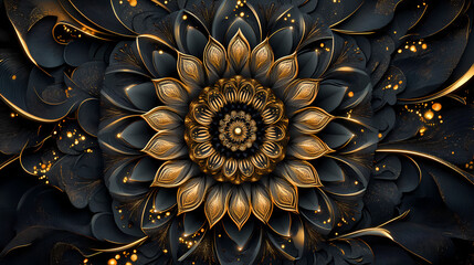 Wall Mural - Beautiful floral background with intricate detailed golden ornament, decorative elements, mandala pattern, design illustration wallpaper. Intricate Mandala Pattern. Illustration