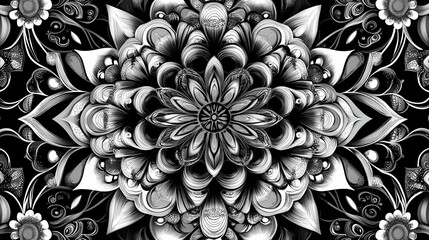 Wall Mural - Black and white intricate floral design. Intricate Mandala Pattern. Illustration