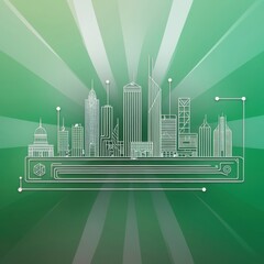 Poster - City Skyline with Sunburst Background