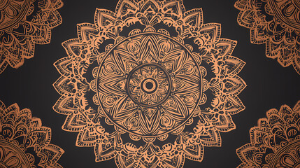 Wall Mural - Brown kaleidoscopic mandala pattern featuring intricate repetitive designs ideal for textile and wallpaper applications. Intricate Mandala Pattern. Illustration