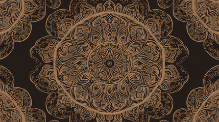 Wall Mural - Brown kaleidoscopic mandala pattern featuring intricate repetitive designs ideal for textile and wallpaper applications. Intricate Mandala Pattern. Illustration