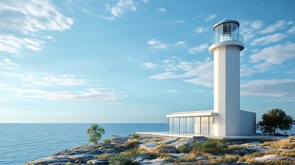 Wall Mural - Lighthouse building with overlooking the sea