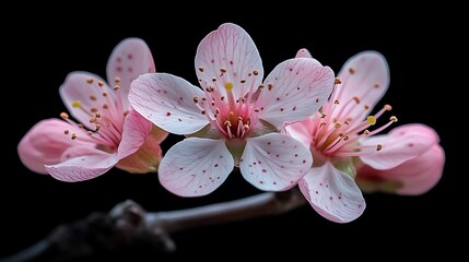 Wall Mural - Delicate Pink Blossoms Against Dark Background