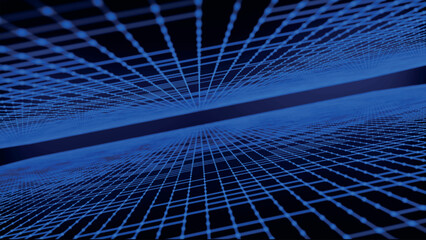 Poster - Abstract wireframe landscape. Vector perspective grid on dark background. Detailed lines on black background. Checkered background. Detailed grid lines in infinity