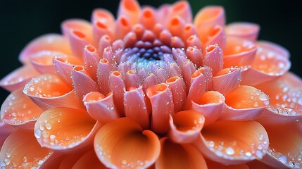 Wall Mural - Dew Drops Adorn a Peach Dahlia Blossom