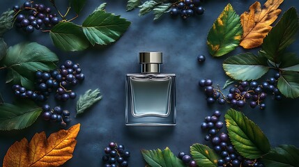 Sticker - Autumnal Perfume Bottle Surrounded By Berries And Leaves