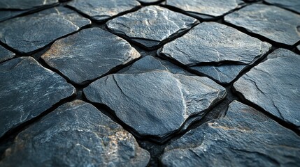 Poster - Dark slate stone pavement texture, outdoor background, pathway detail