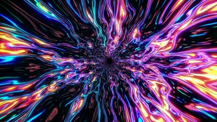 Poster - Travel through abstract fractal colorful tunnel background. Surreal universe flight animation. Trippy effect