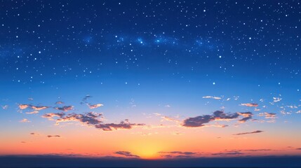 Wall Mural - Breathtaking Sunrise Over Ocean with Starry Sky and Colorful Clouds