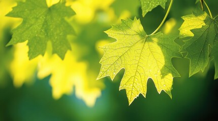 Wall Mural - Close-Up of Bright Green Maple Leaves with Soft Natural Background