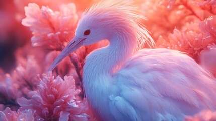 Wall Mural - A white bird is sitting on a pink flower