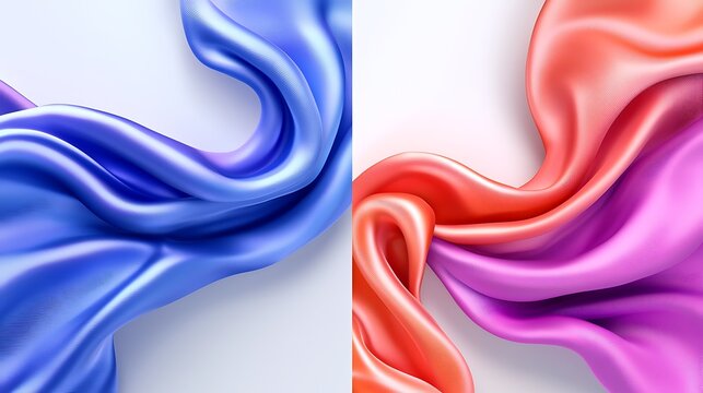 Abstract Colorful Fabric Waves: Dynamic Swirling Forms in Blue, Pink, and Purple