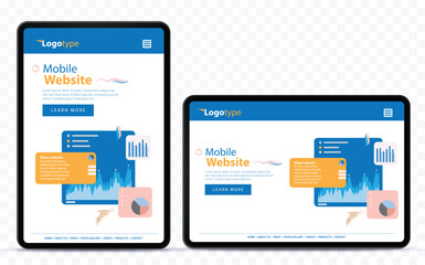 Poster - Mobile Web Design Template on Vertical and Horizontal Tablet Computer Screen. Tablet PC vector mockup with transparent background.
