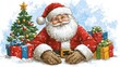 © wannathon - Cheerful Santa Claus Surrounded by Gifts and Christmas Tree