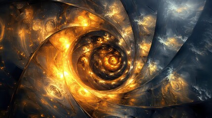 Poster - an abstract image showcasing a spiral of metallic elements accentuated by glowing lights, illustrati