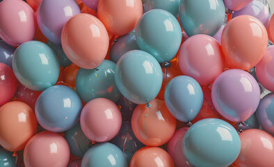 Aufkleber - A bunch of colorful balloons in various shades of pink, blue, and purple. The balloons are scattered all over the image, creating a vibrant and lively atmosphere
