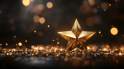 Canvas Print - award ceremony background and 3d gold luxury star element on the podium and glitter light effects de