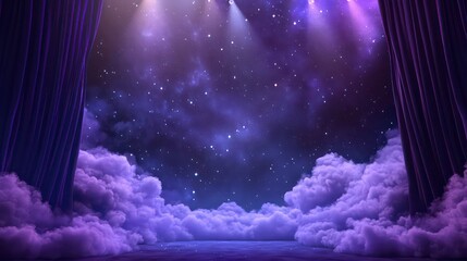 Wall Mural - background star purple cloud stage, high quality, generative ai, stage with curtains and spotlight
