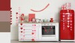 © Pixel-Shot - Interior of festive kitchen with paper hearts and gifts for Valentine's Day. Different color patterns