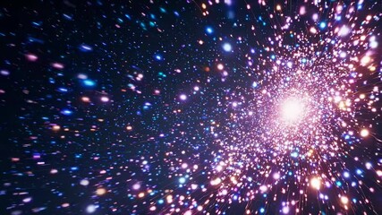Wall Mural - Flight through colorful stars in space. Cosmic beauty in dark deep space background. Galaxy and universe. Interstellar travel animation