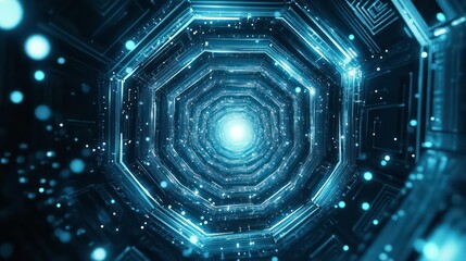 Poster - blue geometric shape abstract technology background with hexagons and circles